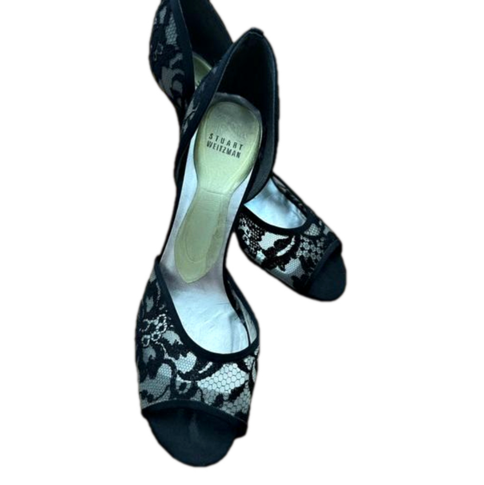Stuart Weitzman Lace D’orsay Black Guipure Lace Stiletto Pumps | 10 M